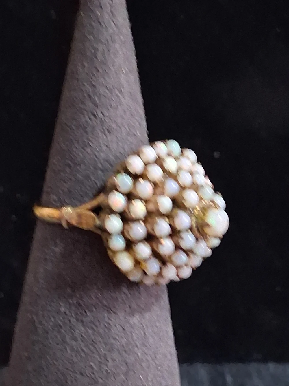 Vintage 14K Gold Opal Cluster Dome Ring - Mid-Century Thai Princess Style